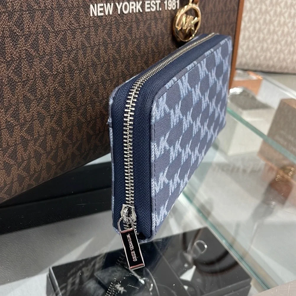 Michael Kors Men’s Women’s Cooper Tech Zip Around Continental Wallet Navy NWT